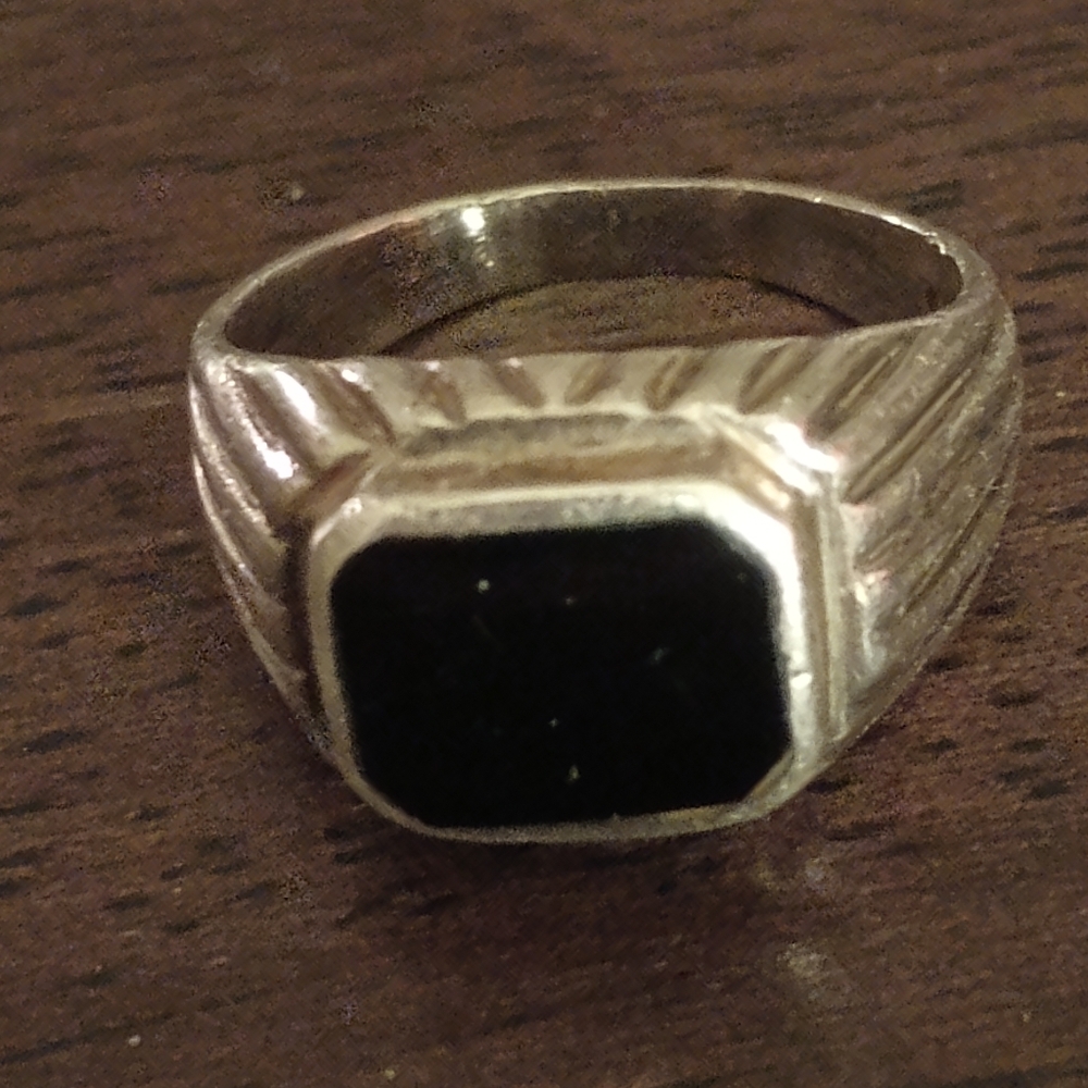 Vintage Sterling Silver Signet Onyx Ring Size 5 1/2 Marked ND 925 Carved Striped